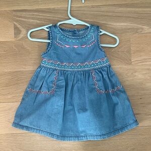 Gymboree Baby Blue Denim Chambray Dress with Pink & Green Embroidery, 3-6 months